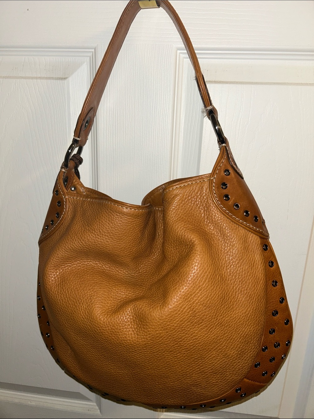 Michael Kors Cognac Pebbled Leather Studded Shoulder Hobo - Picture 7 of 10